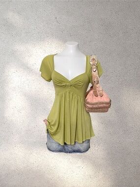 Ideology Green Knot Bust Babydoll Top | 100% Tencel Lyocell | Fairycore